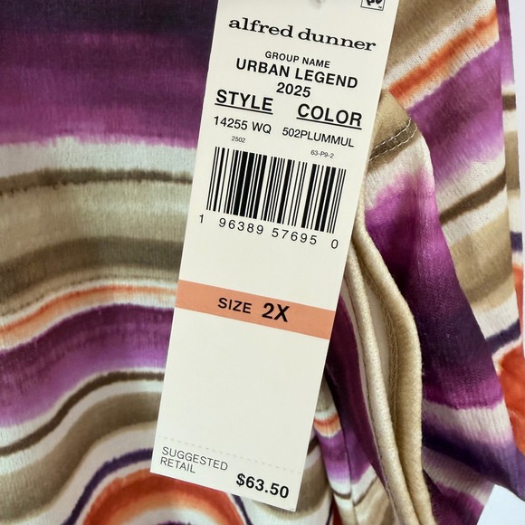 Alfred Dunner Womens 2X Watercolor Stripe Shirt Top Gold Beads - Picture 8 of 10